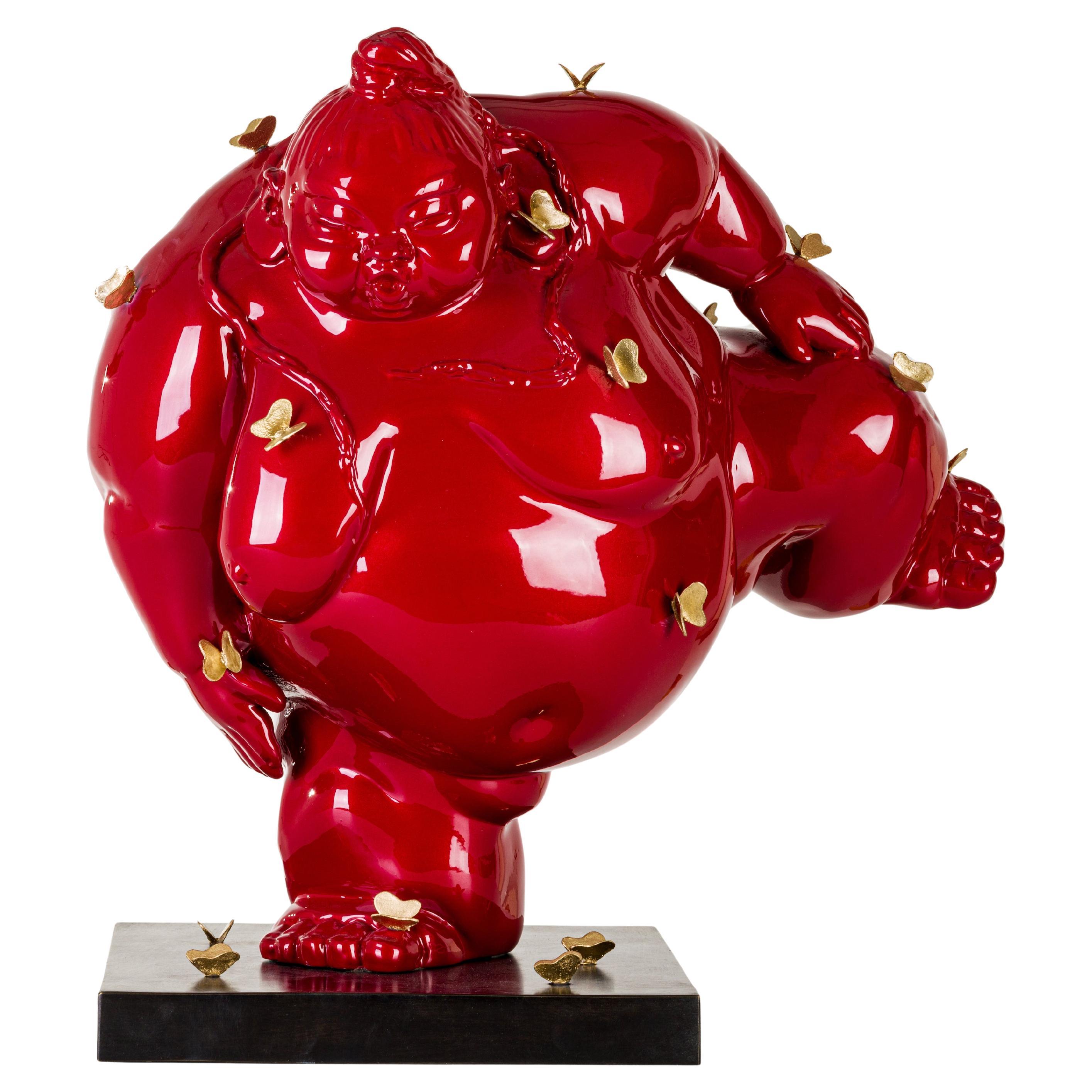 Contemporary Italian Paradox Resin Sculpture of Sumo Wrestler with Butterflies