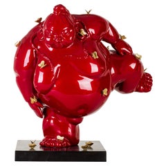 Contemporary Italian Paradox Resin Sculpture of Sumo Wrestler with Butterflies