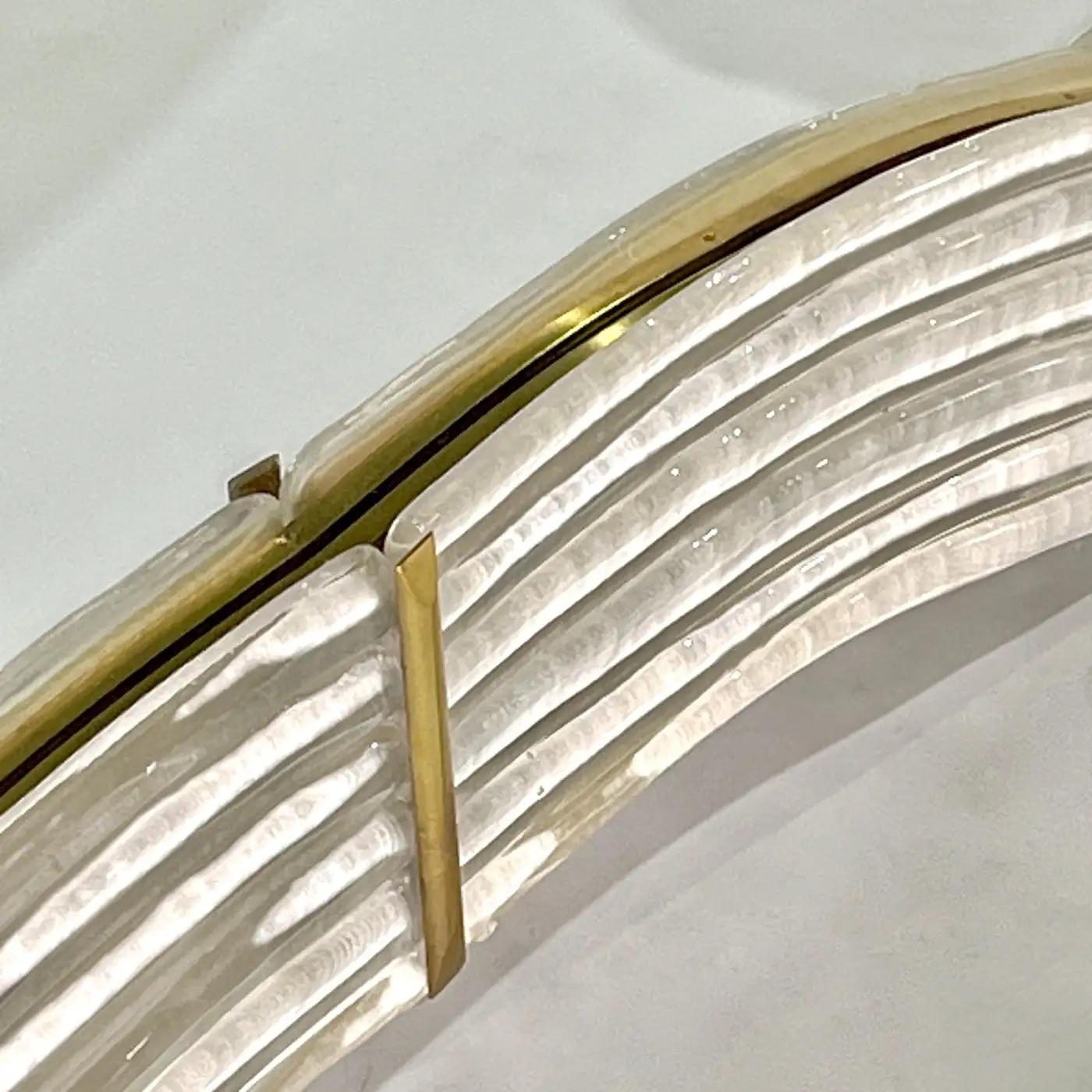 Contemporary Italian Pearl White Cream Murano Glass Brass Backlit Curved Mirror For Sale 5