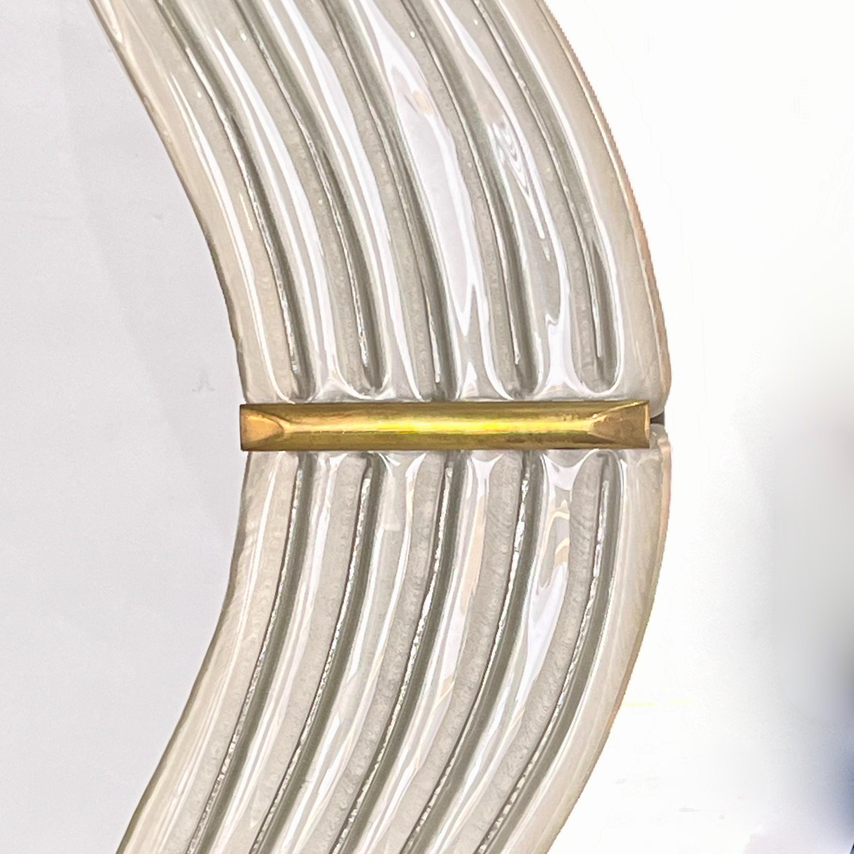 Contemporary Italian Pearl White Cream Murano Glass Brass Backlit Curved Mirror For Sale 7
