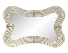 Contemporary Italian Pearl White Cream Murano Glass Brass Curved Mirror
