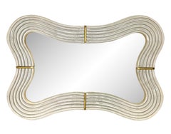 Contemporary Italian Pearl White Cream Murano Glass Brass Curved Mirror