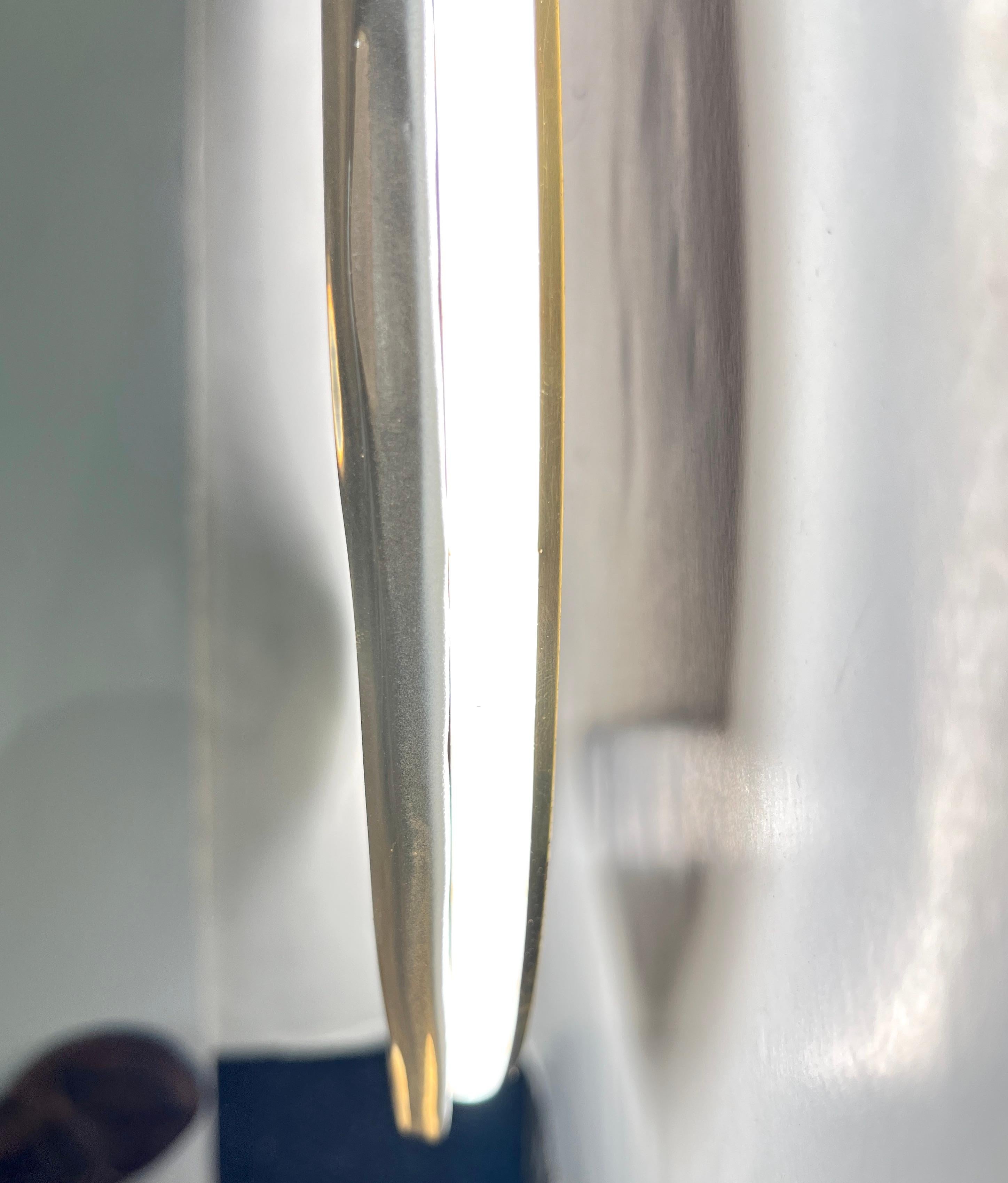 Contemporary Italian Pearl White Cream Murano Glass Brass Backlit Curved Mirror For Sale 4