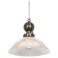 Contemporary Italian Pendant Light with Ridged Holophane Glass, 21" Diameter
