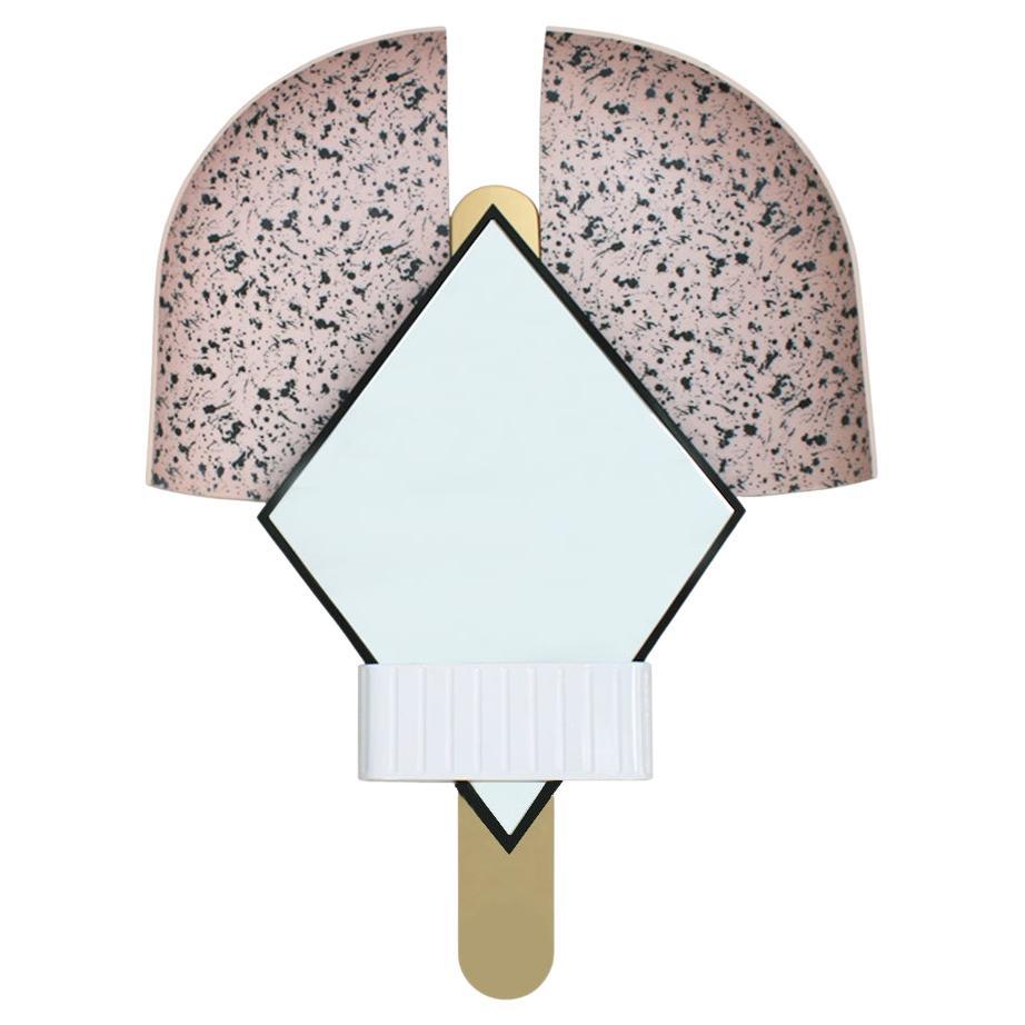 Contemporary Italian Pink "Bonnet" Mirror in Gold Metal by Elena Salmistraro For Sale