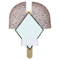 Contemporary Italian Pink "Bonnet" Mirror in Gold Metal by Elena Salmistraro
