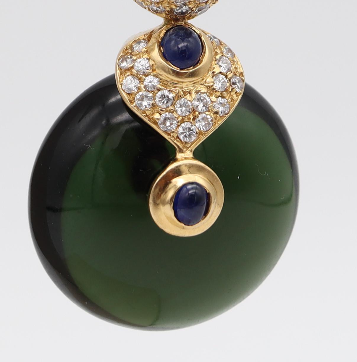 Brilliant Cut Contemporary Italian Pneus Drop Earrings in 18Kt Gold 92.63 Ctw Diamonds & Gems