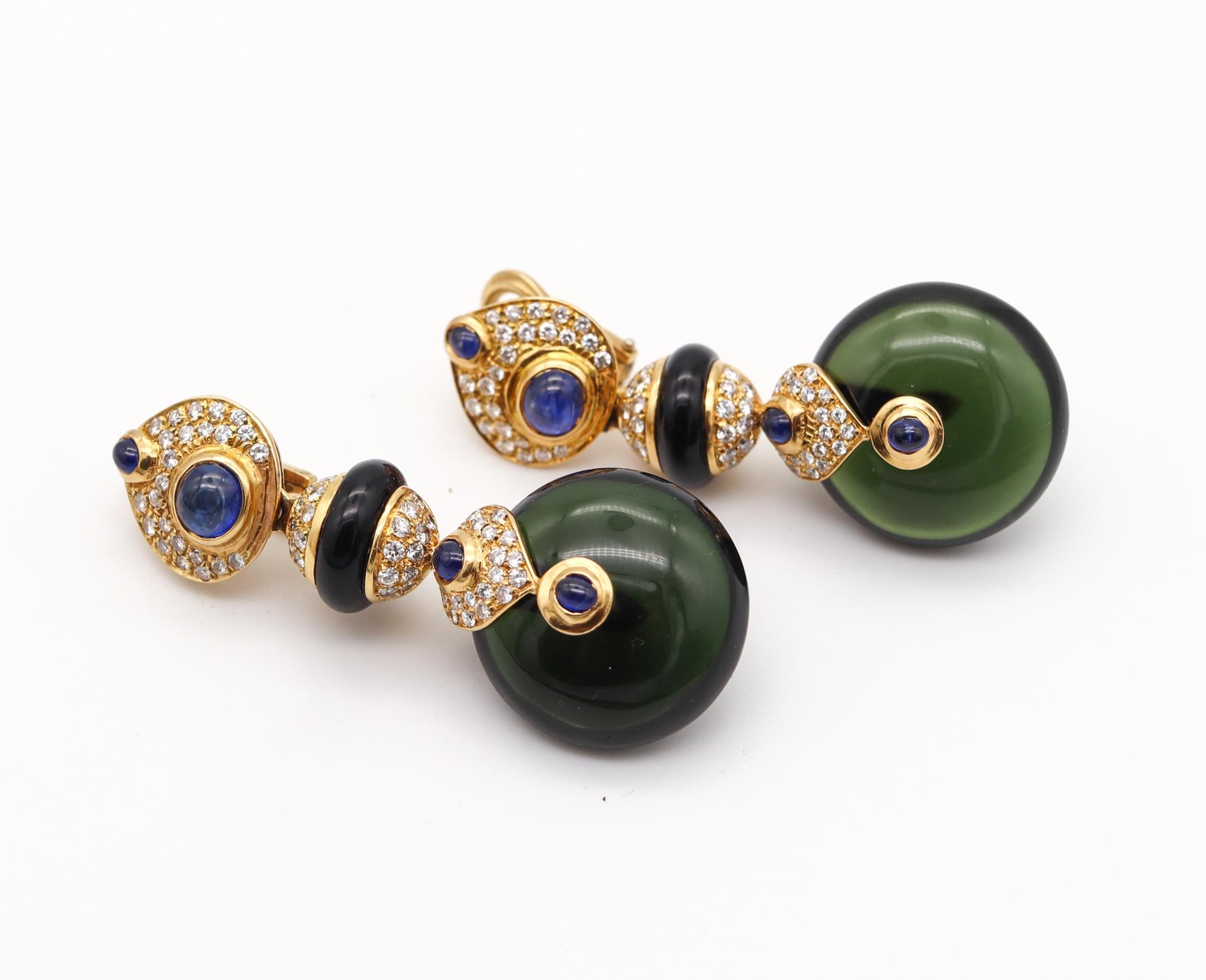 Women's Contemporary Italian Pneus Drop Earrings in 18Kt Gold 92.63 Ctw Diamonds & Gems
