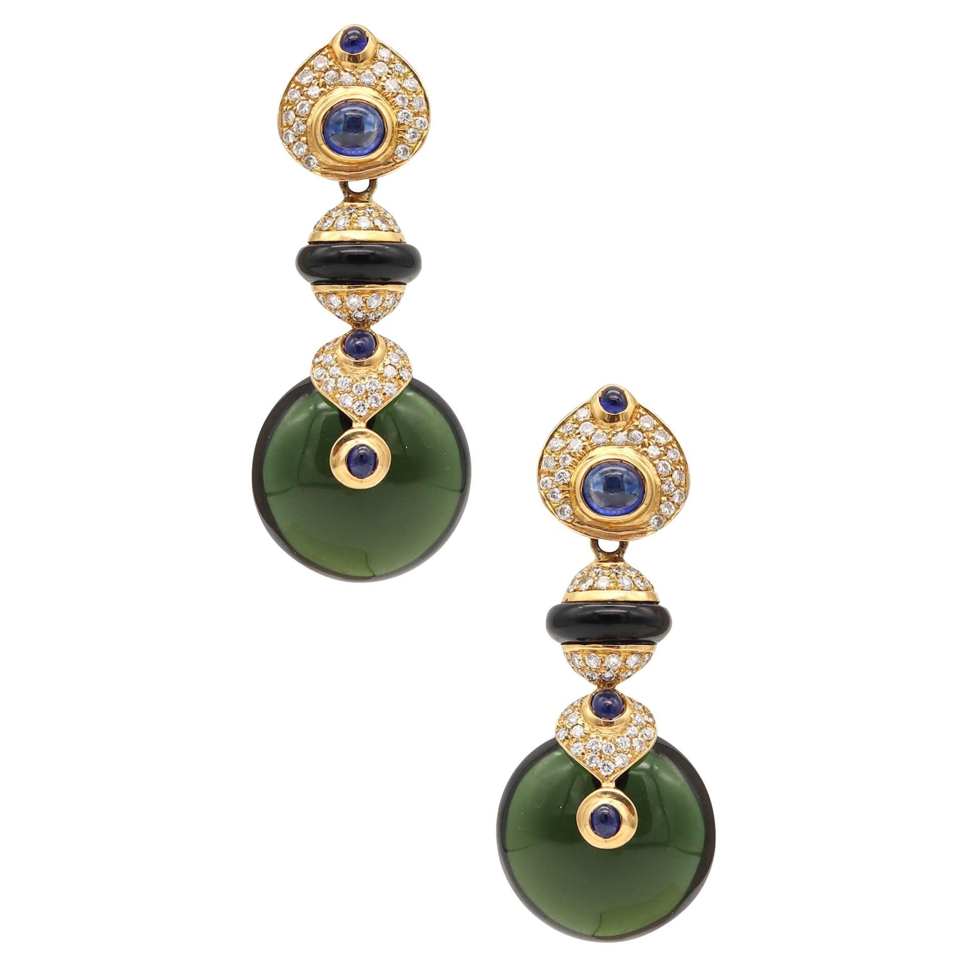 Contemporary Italian Pneus Drop Earrings in 18Kt Gold 92.63 Ctw Diamonds & Gems