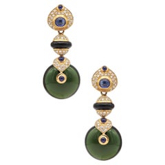 Contemporary Italian Pneus Drop Earrings in 18Kt Gold 92.63 Ctw Diamonds & Gems