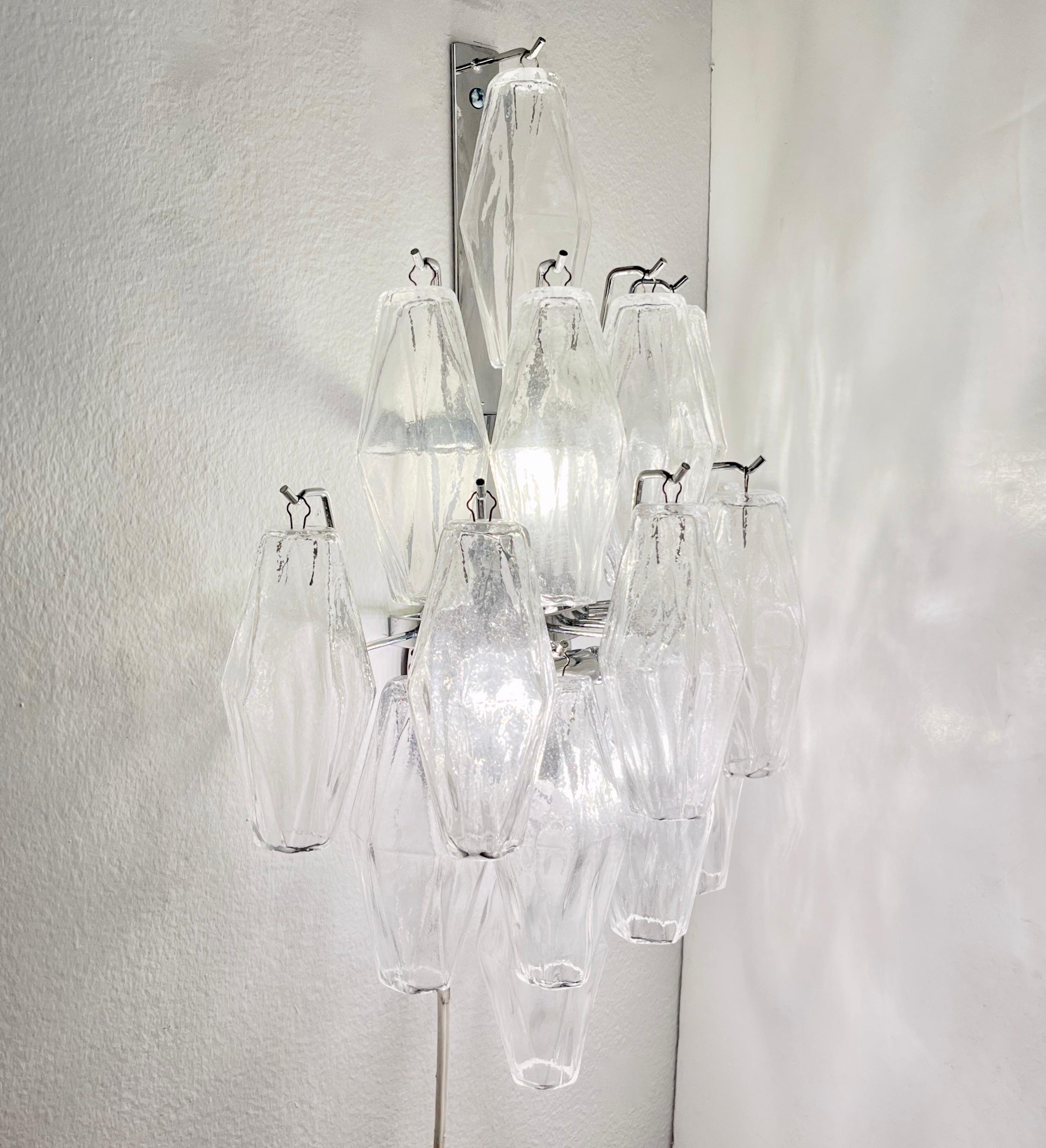Contemporary Italian Poliedri Crystal Clear Murano Glass Multi-Tier Wall Lights For Sale 4