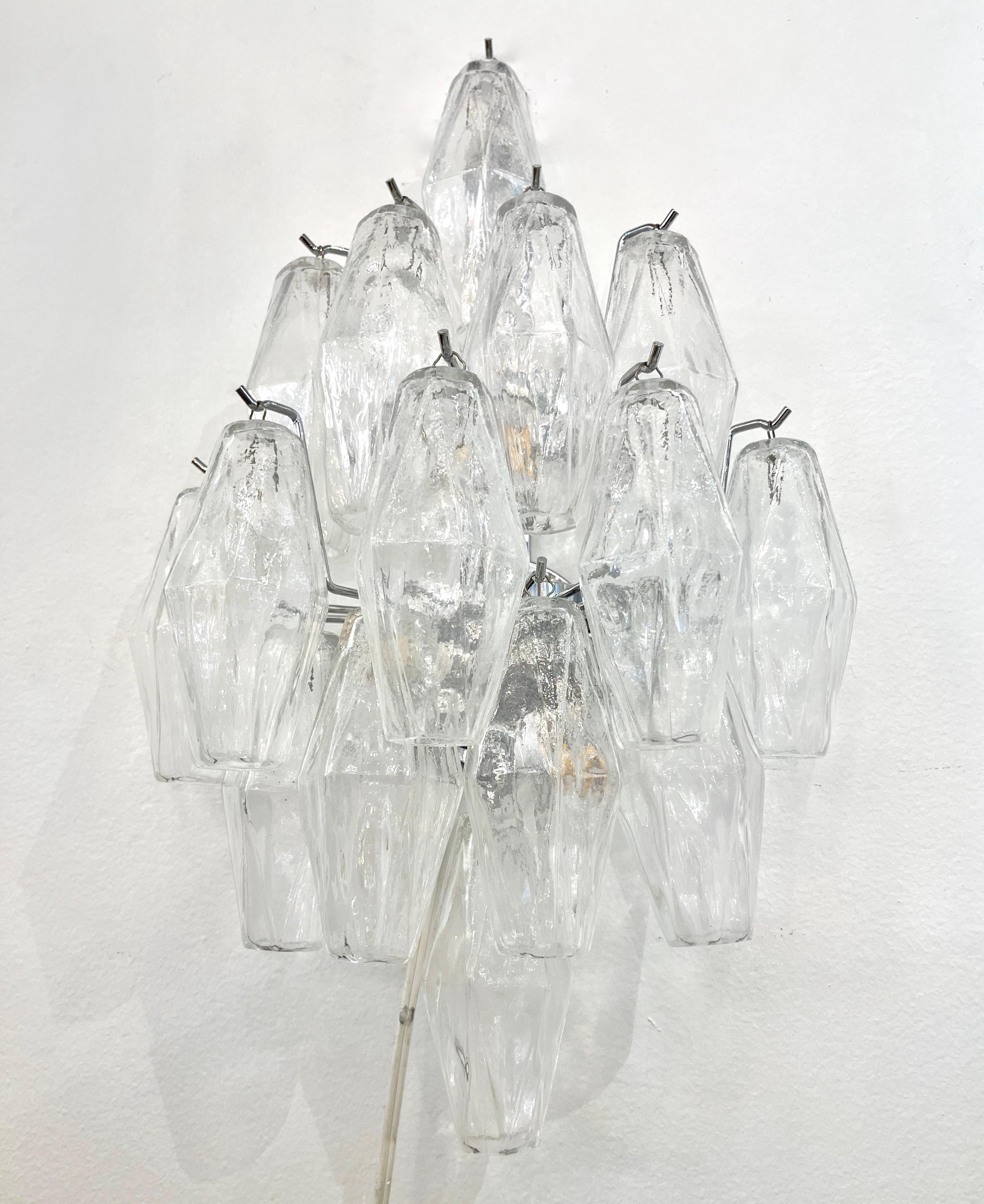 Contemporary Italian Poliedri Crystal Clear Murano Glass Multi-Tier Wall Lights For Sale 5