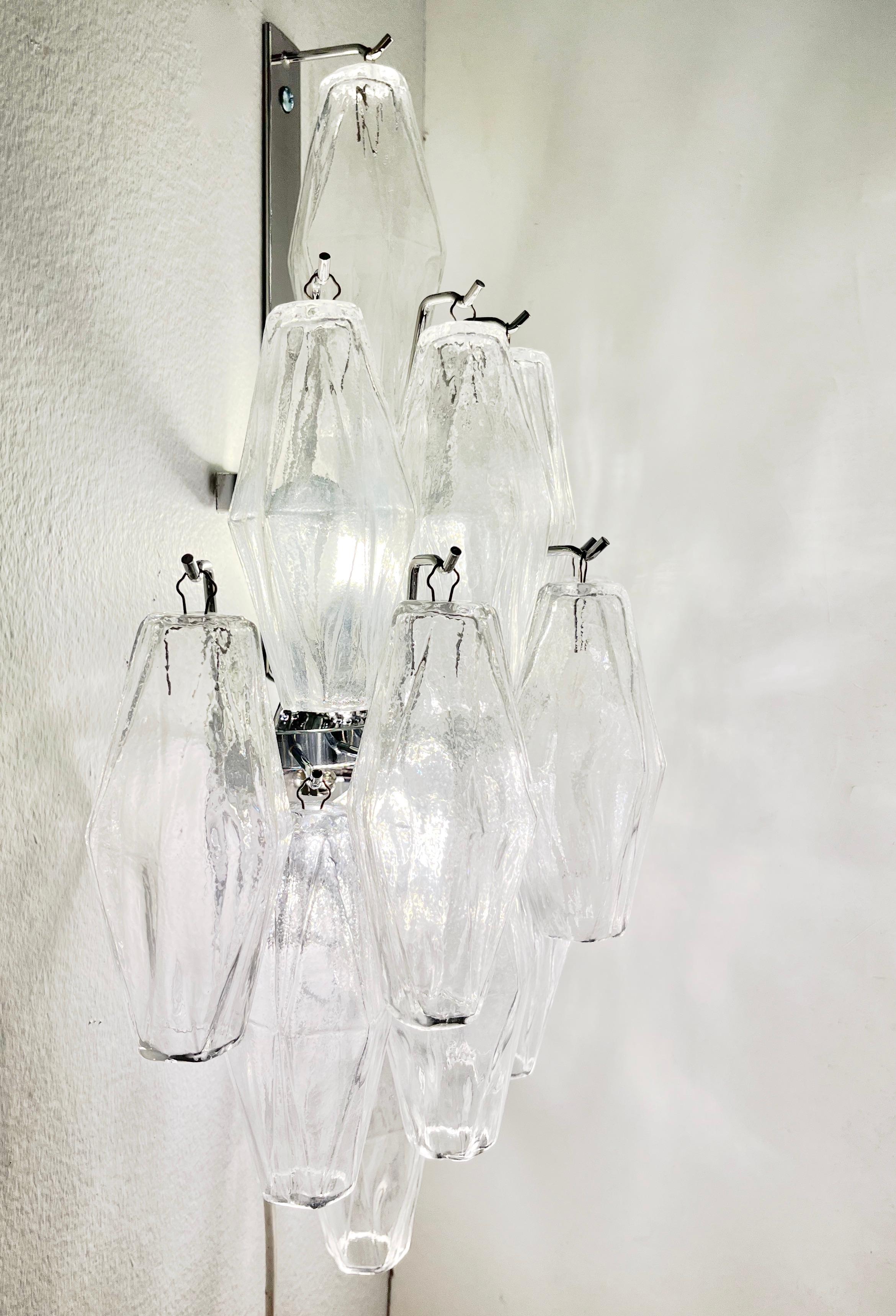 Contemporary Italian Poliedri Crystal Clear Murano Glass Multi-Tier Wall Lights For Sale 7