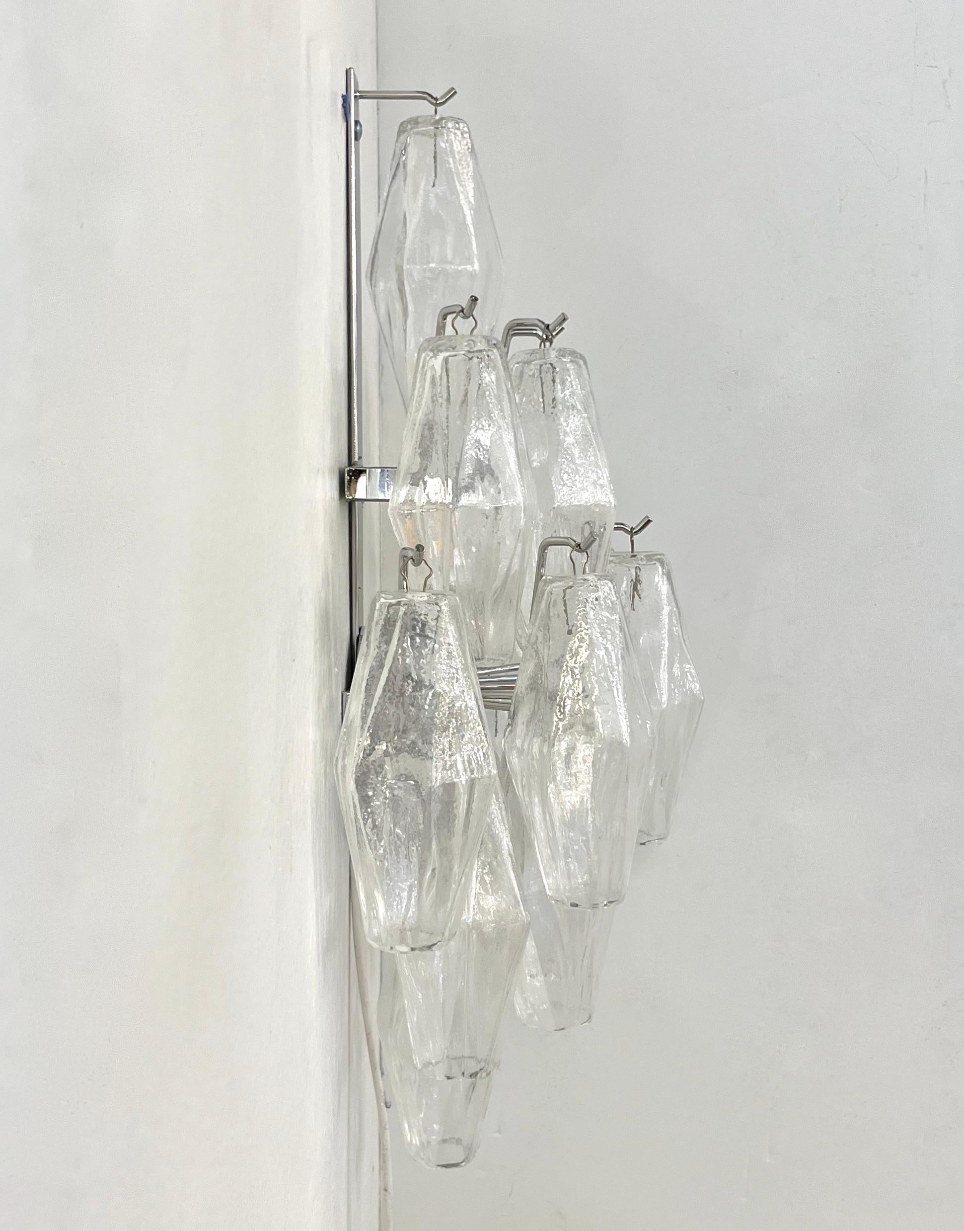Contemporary Italian Poliedri Crystal Clear Murano Glass Multi-Tier Wall Lights For Sale 9