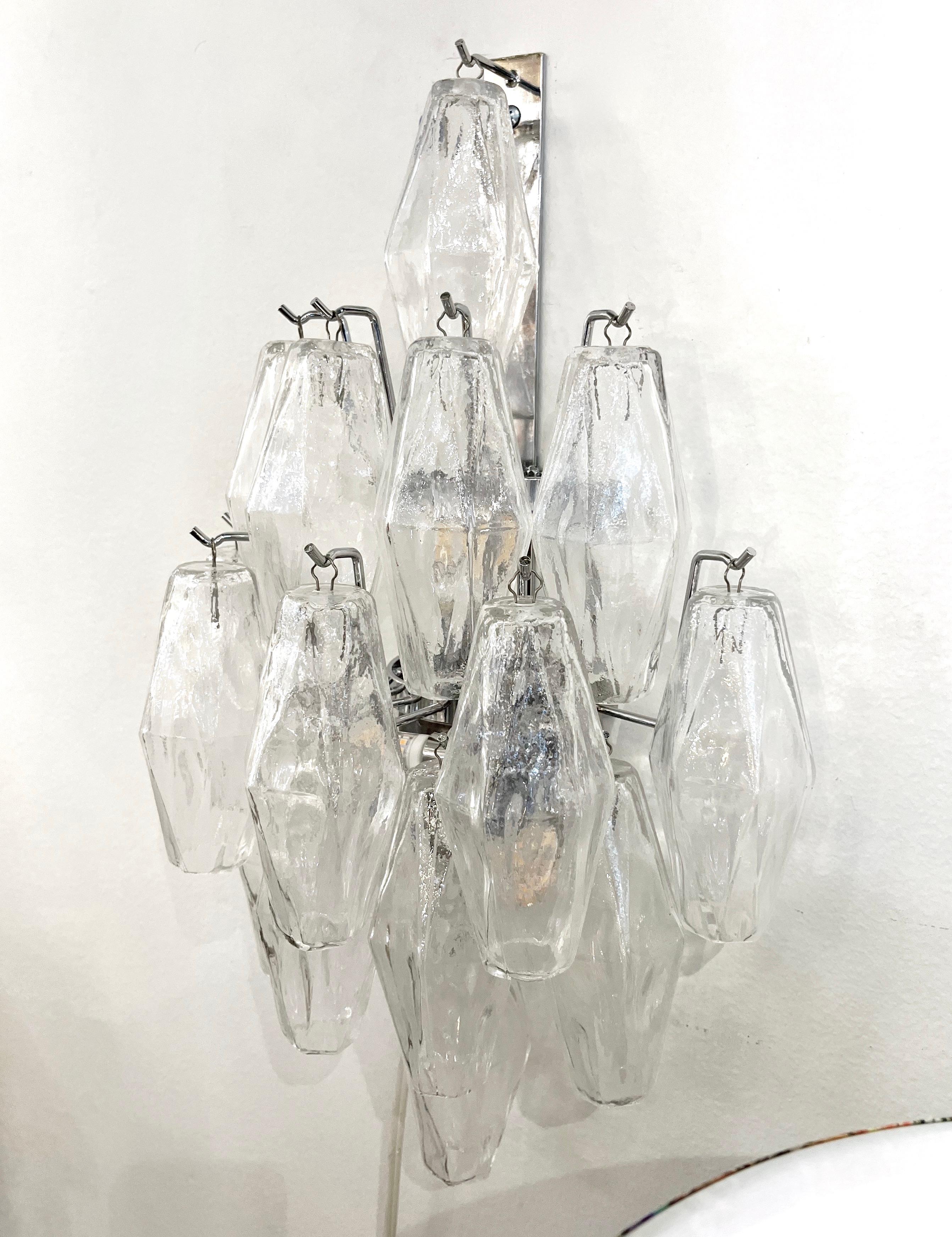 Contemporary Italian Poliedri Crystal Clear Murano Glass Multi-Tier Wall Lights For Sale 10