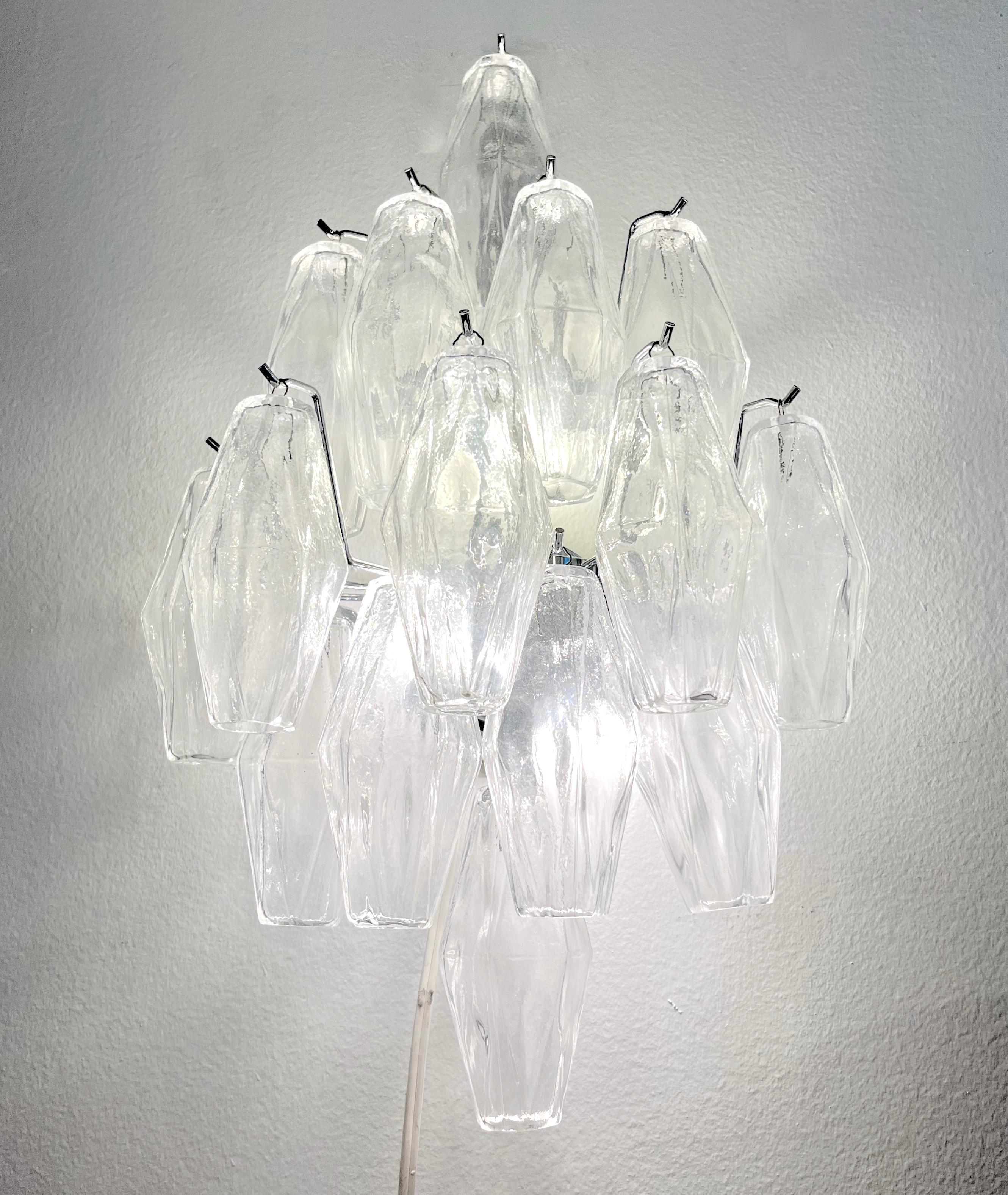 Contemporary Italian Poliedri Crystal Clear Murano Glass Multi-Tier Wall Lights For Sale 11
