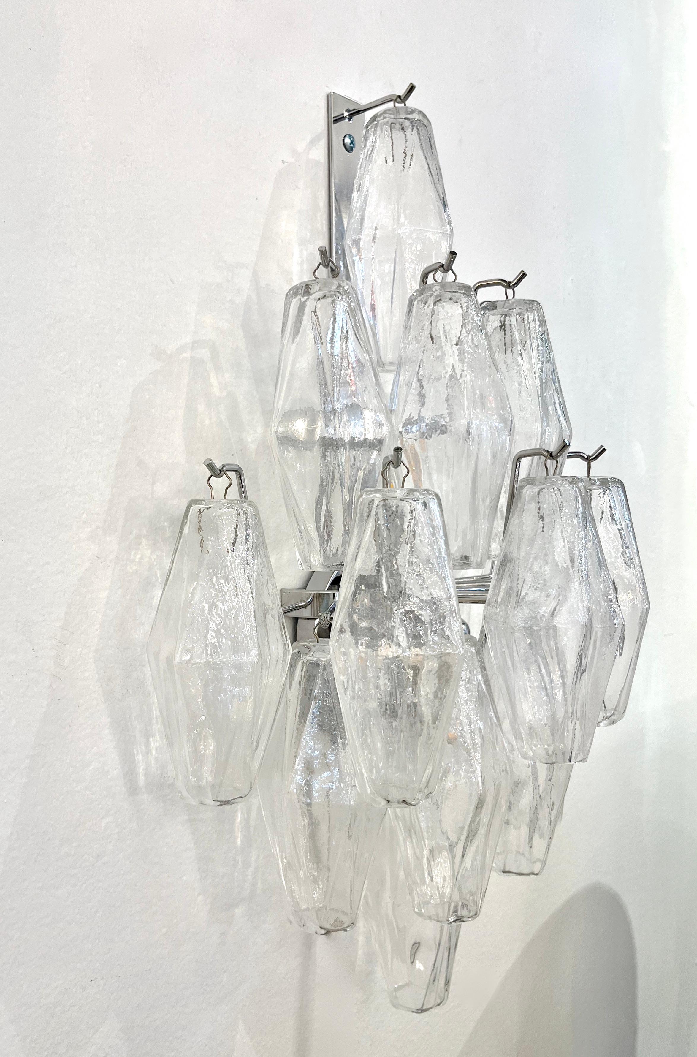 Art Deco Contemporary Italian Poliedri Crystal Clear Murano Glass Multi-Tier Wall Lights For Sale