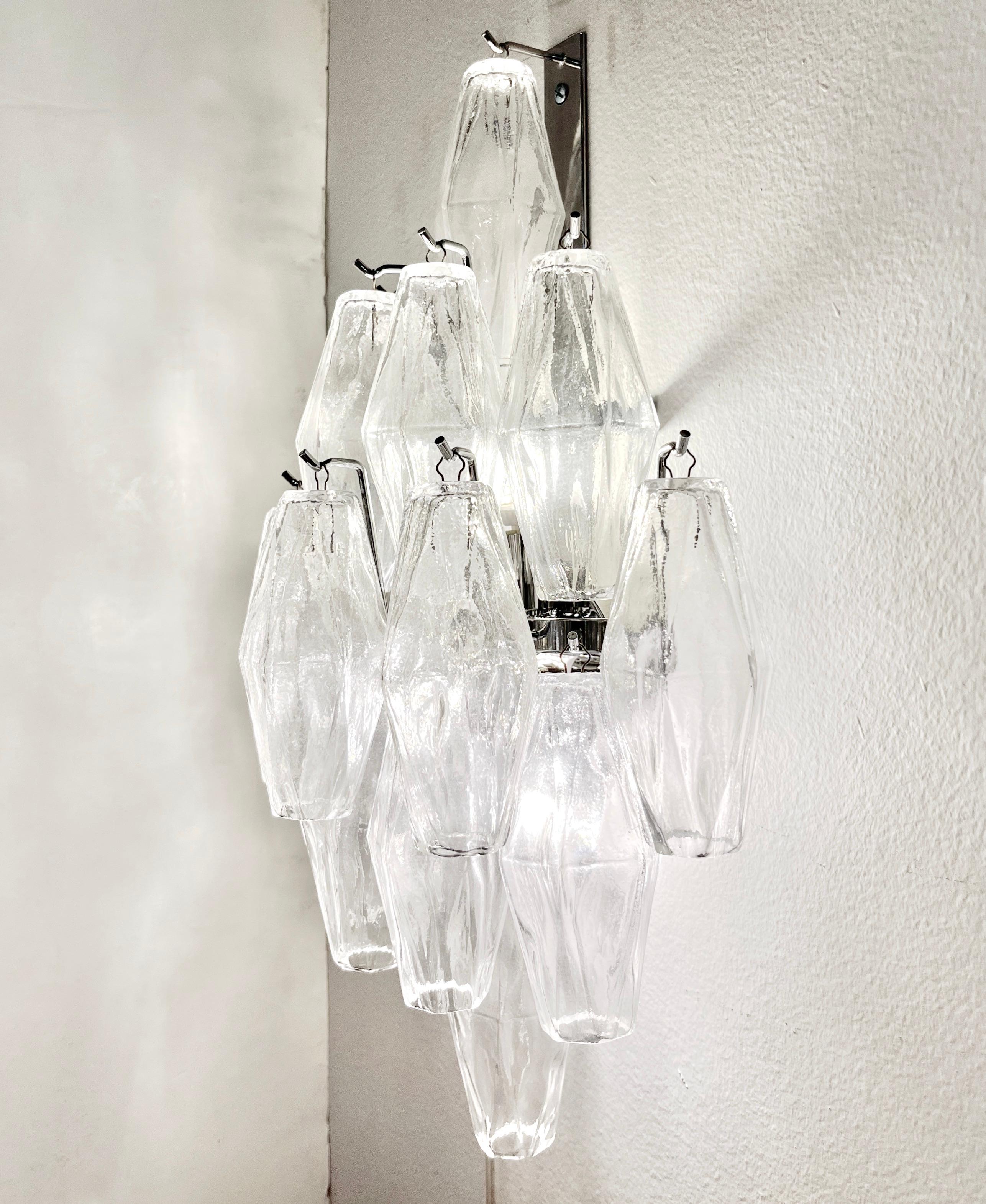 Hand-Crafted Contemporary Italian Poliedri Crystal Clear Murano Glass Multi-Tier Wall Lights For Sale