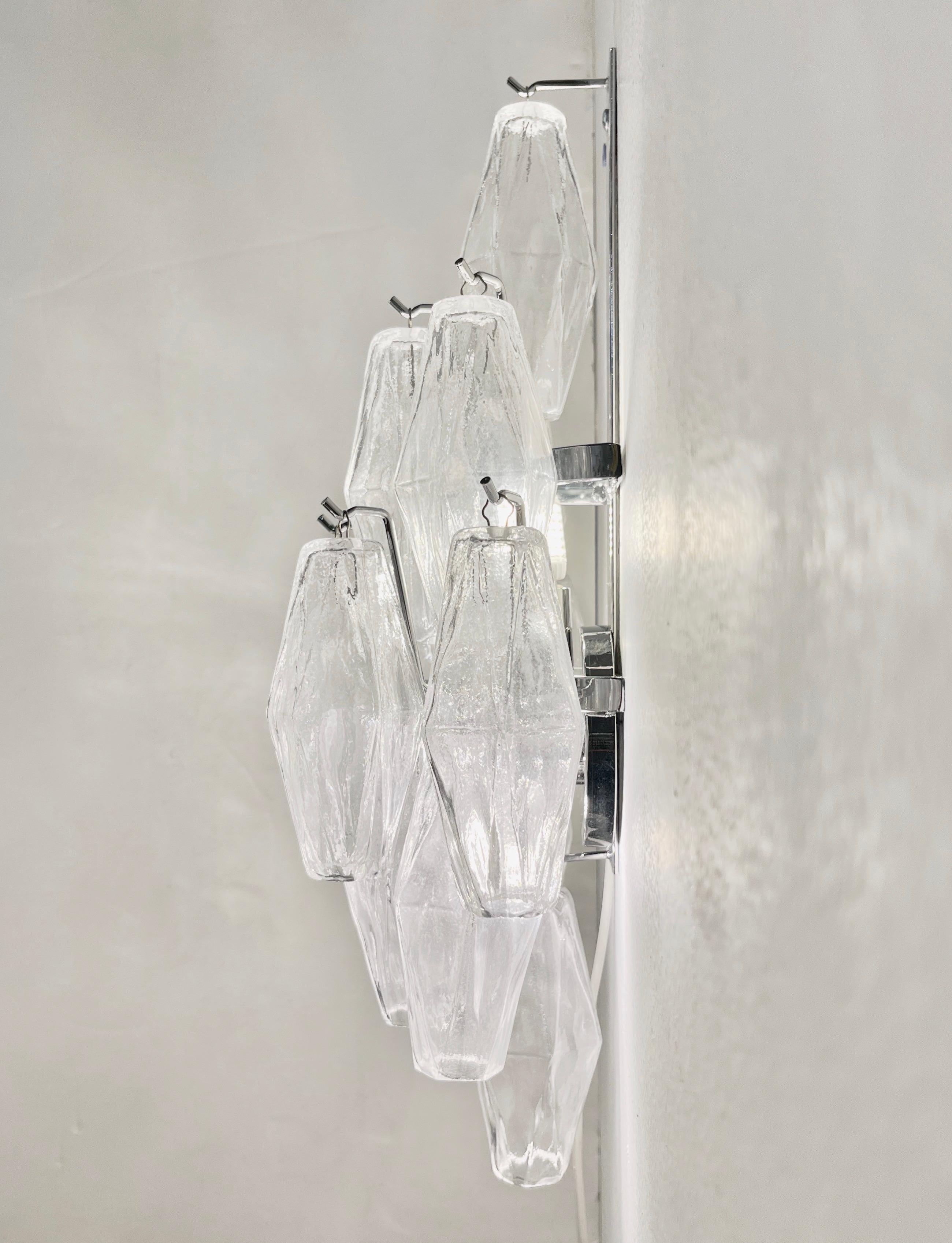 Contemporary Italian Poliedri Crystal Clear Murano Glass Multi-Tier Wall Lights In New Condition For Sale In New York, NY