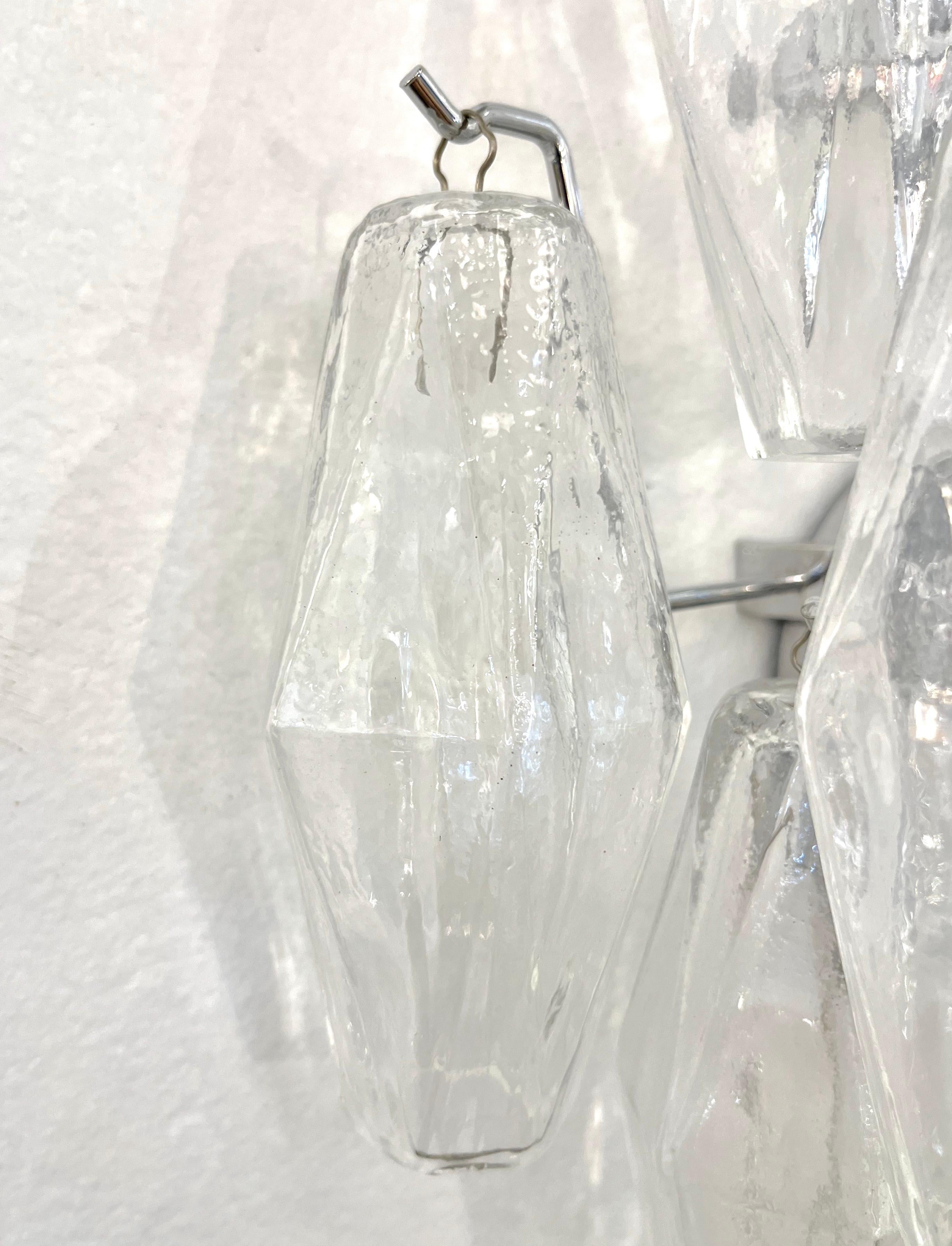Art Glass Contemporary Italian Poliedri Crystal Clear Murano Glass Multi-Tier Wall Lights For Sale