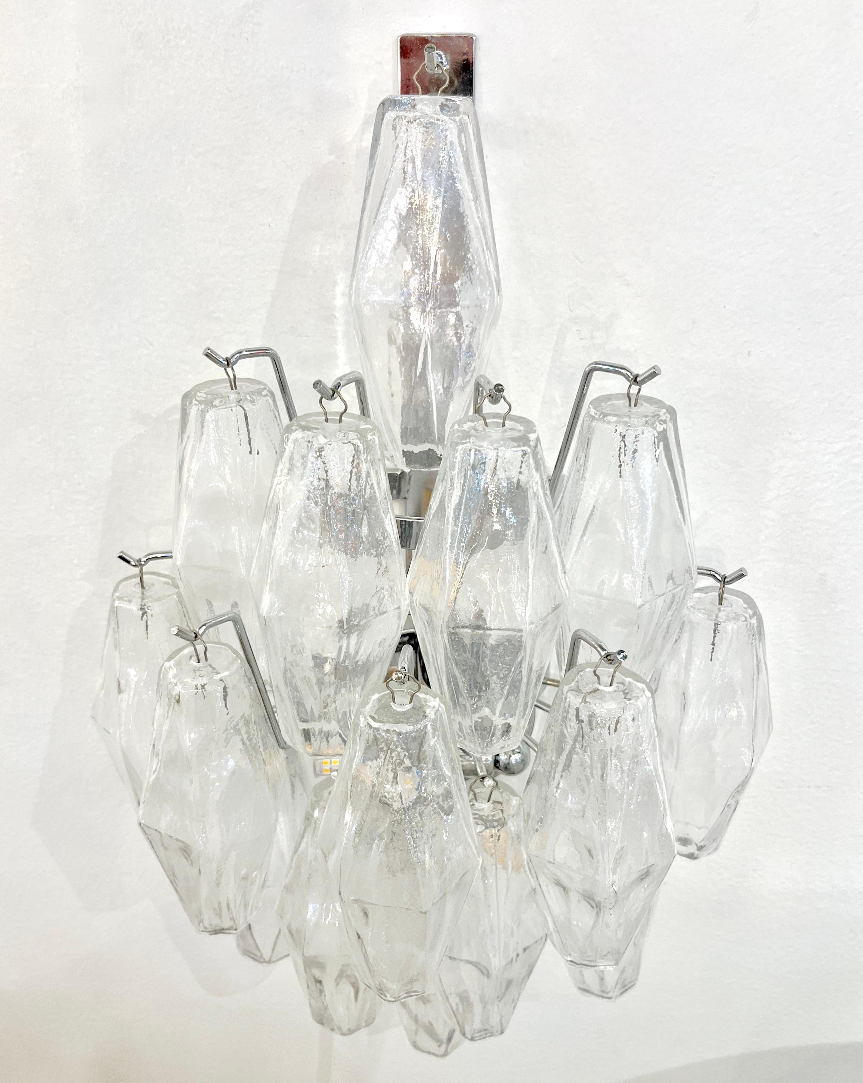 Contemporary Italian Poliedri Crystal Clear Murano Glass Multi-Tier Wall Lights For Sale 1