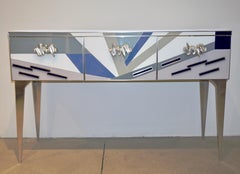 Contemporary Italian Pop Design Colored Glass Console / Sideboard on Nickel Legs