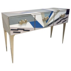 Contemporary Italian Pop Design Colored Glass Console / Sideboard on Nickel Legs