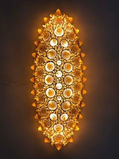 Contemporaneo italiano post-moderno in vetro ambrato oro ovale A. Silver Flush/Chandelier