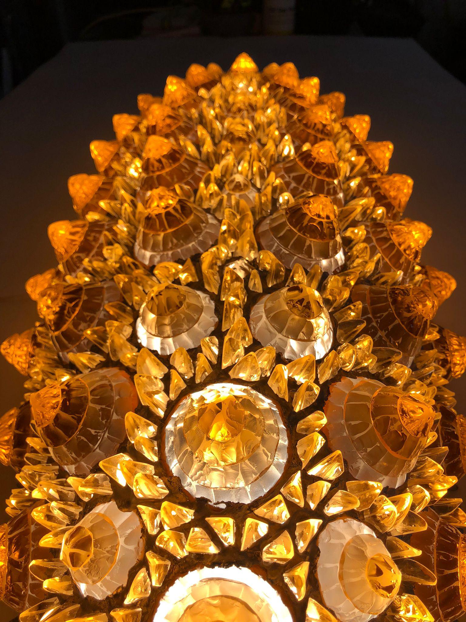 Art Glass Contemporary Italian Post-Modern Amber Gold Glass Oval Silver Flush/Chandelier For Sale