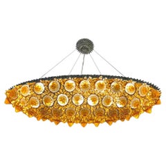 Contemporary Italian Post-Modern Amber Gold Glass Oval Silver Flush/Chandelier