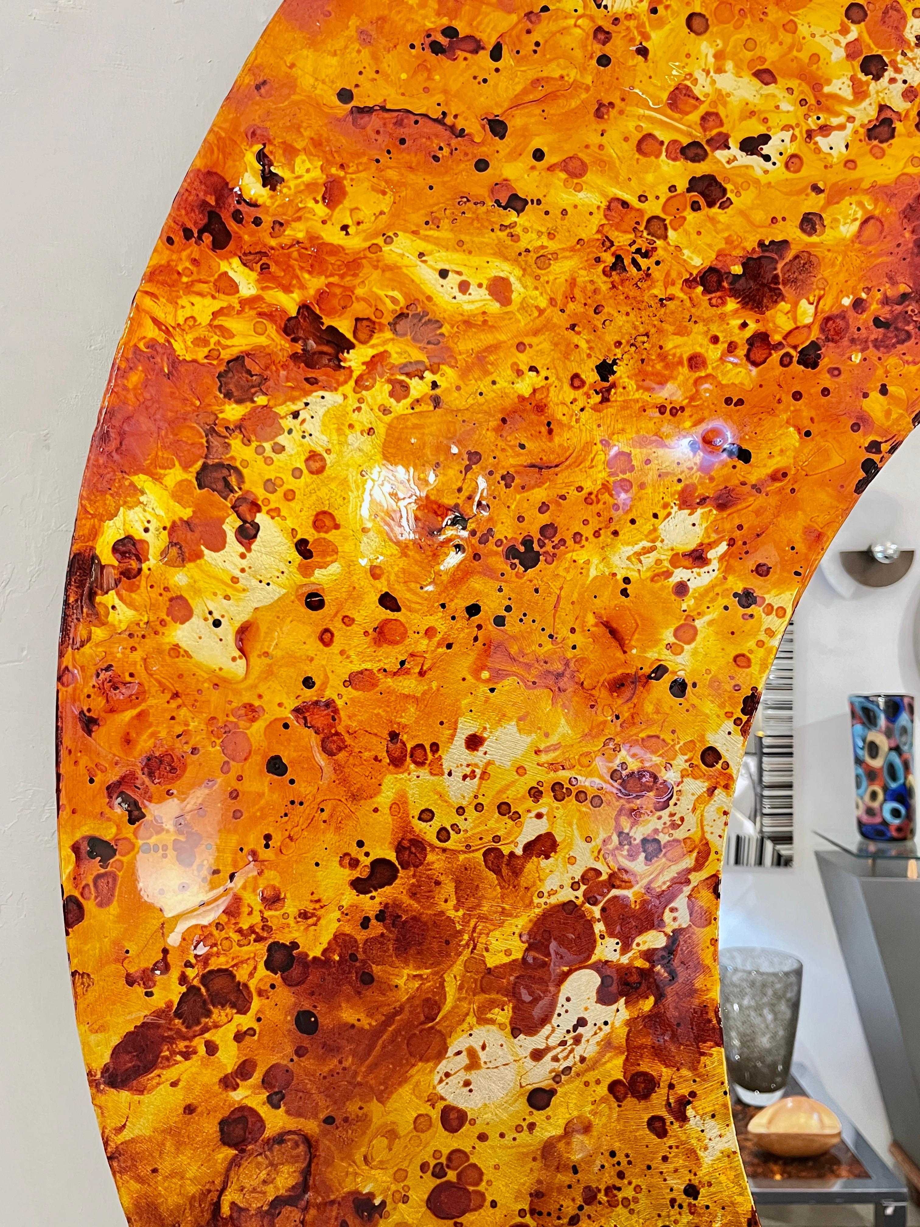 Post-Modern Contemporary Italian Postmodern Orange Copper Enamel Fiber Glass Round Mirror For Sale