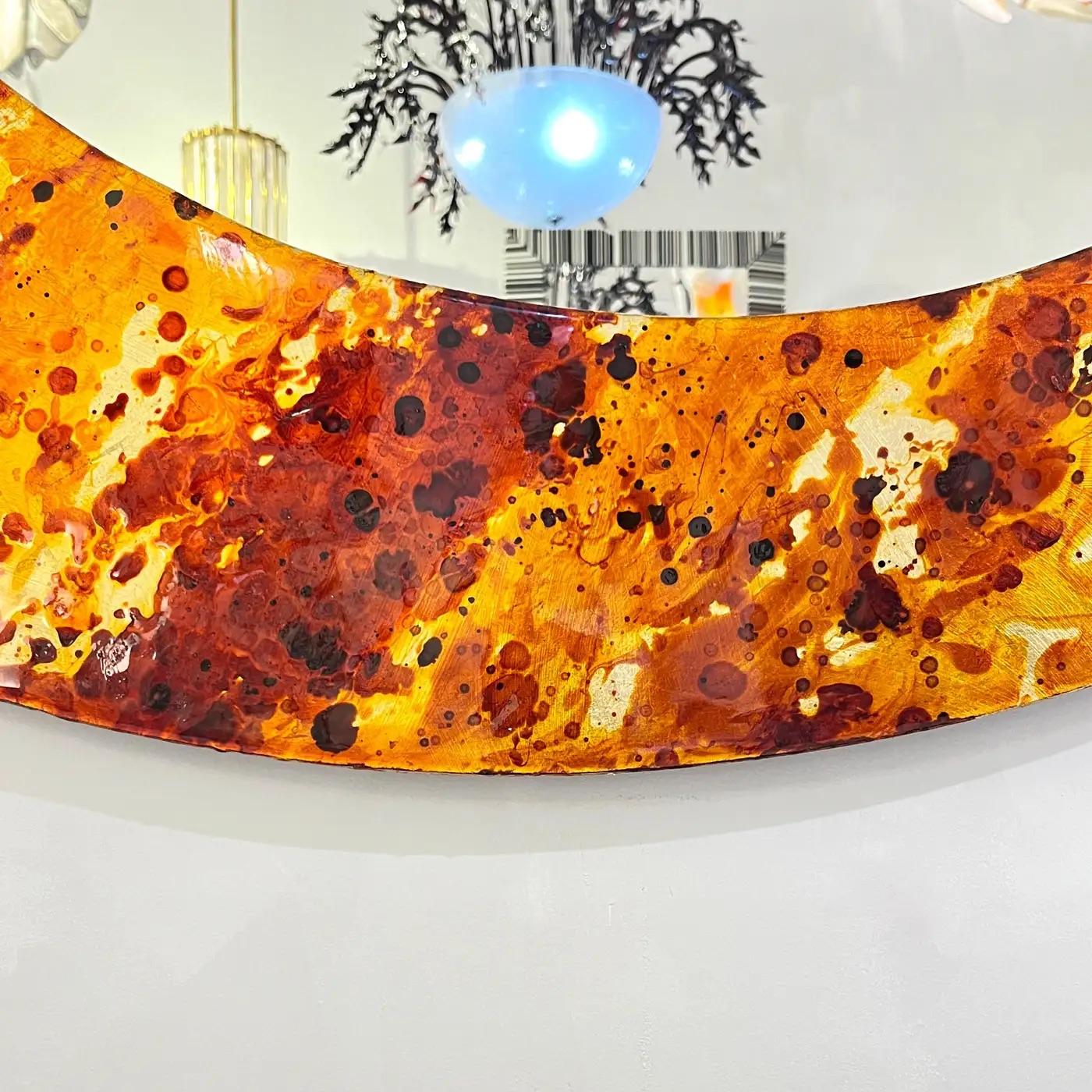 Hand-Painted Contemporary Italian Postmodern Orange Copper Enamel Fiber Glass Round Mirror For Sale
