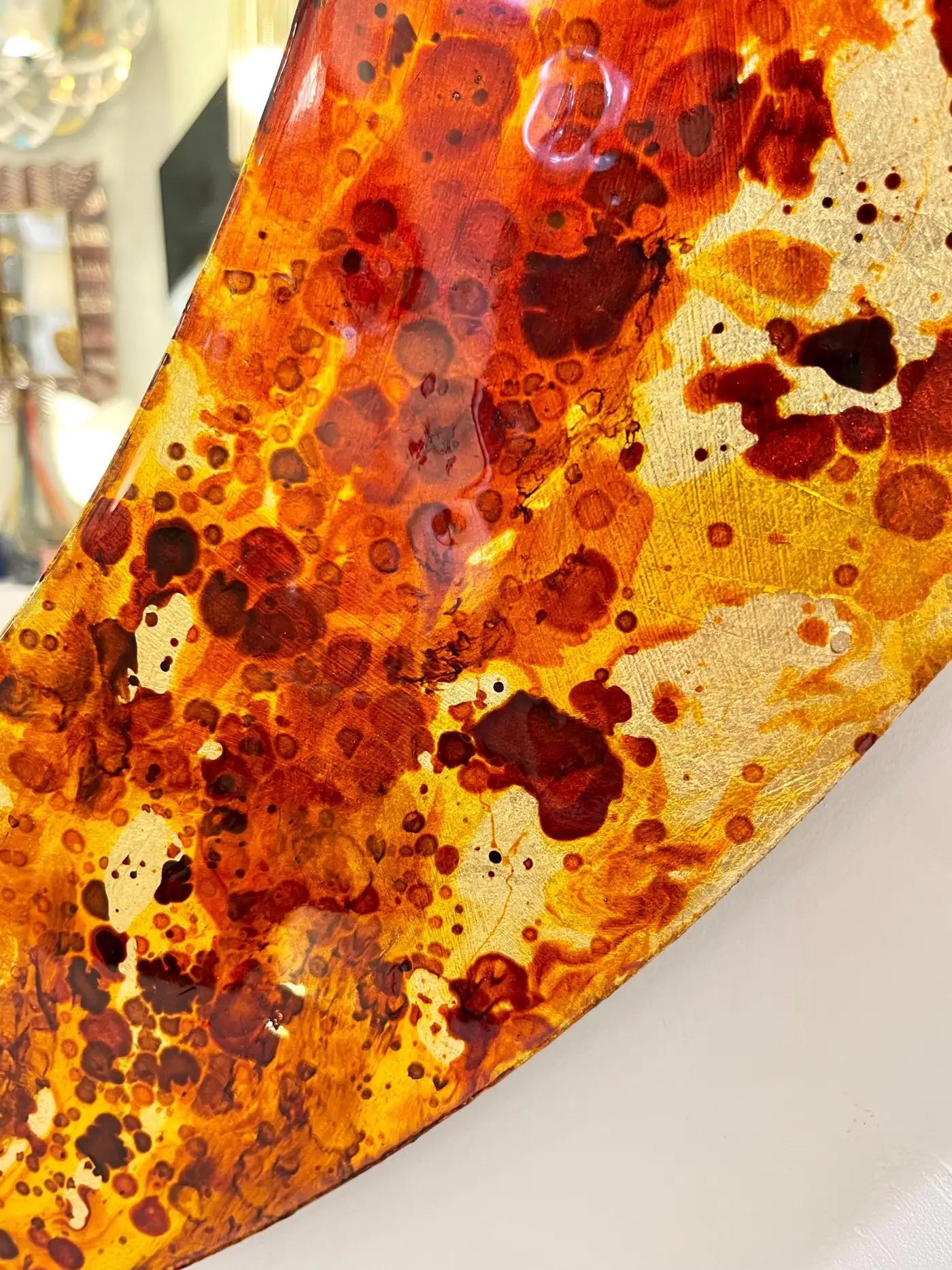 Contemporary Italian Postmodern Orange Copper Enamel Fiber Glass Round Mirror For Sale 4