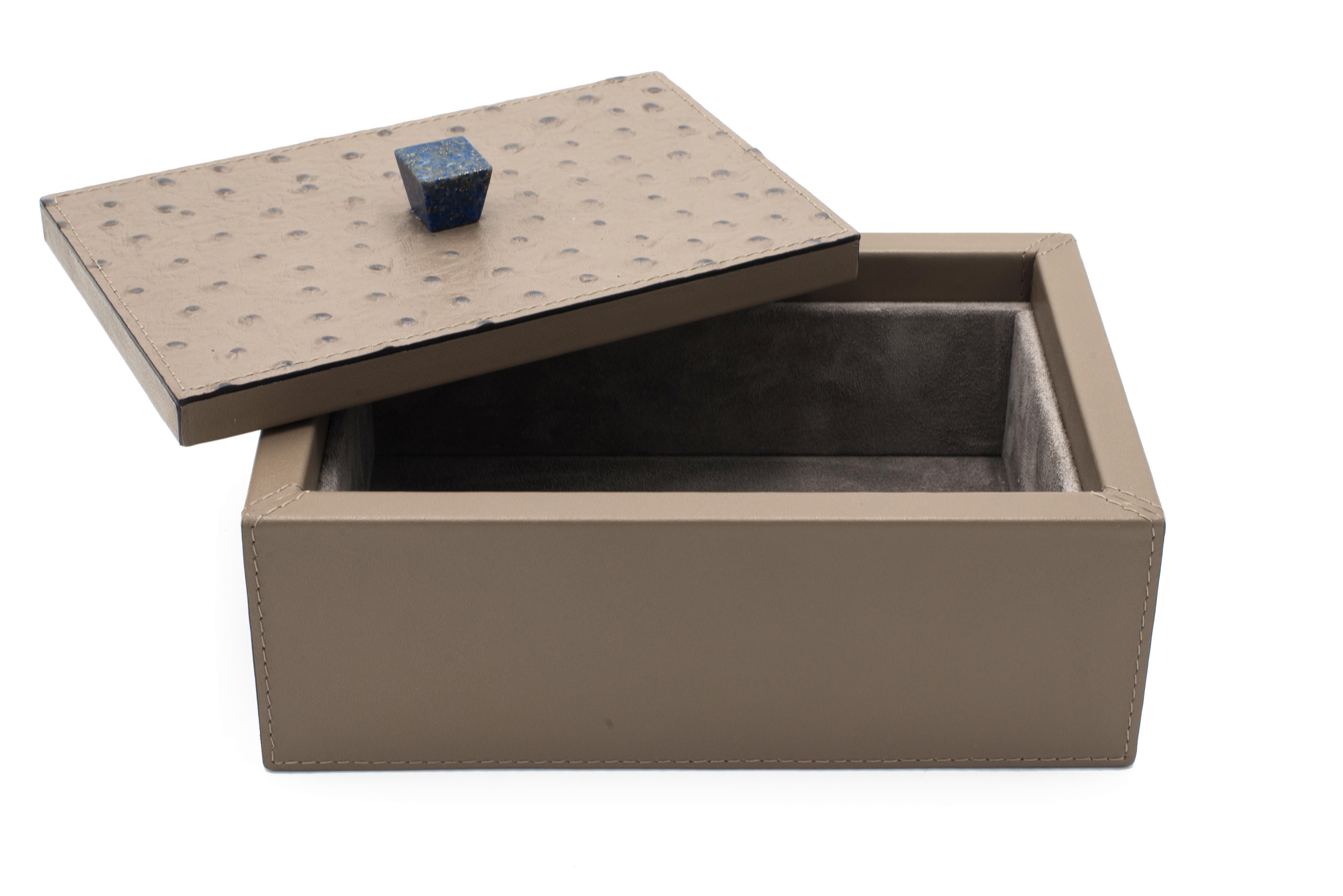Custom Italian Rectangular Taupe Leather Box For Sale 1