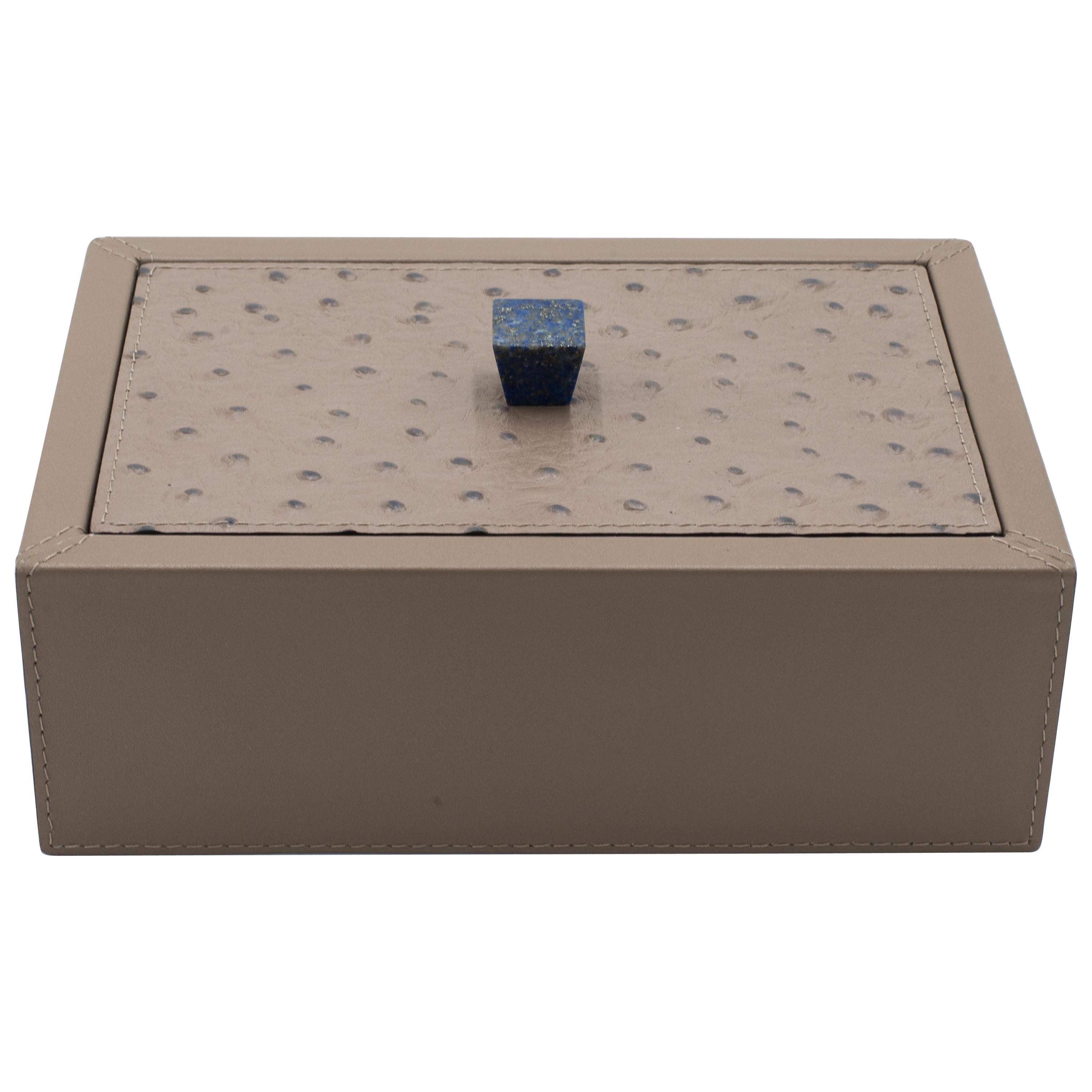 Custom Italian Rectangular Taupe Leather Box For Sale