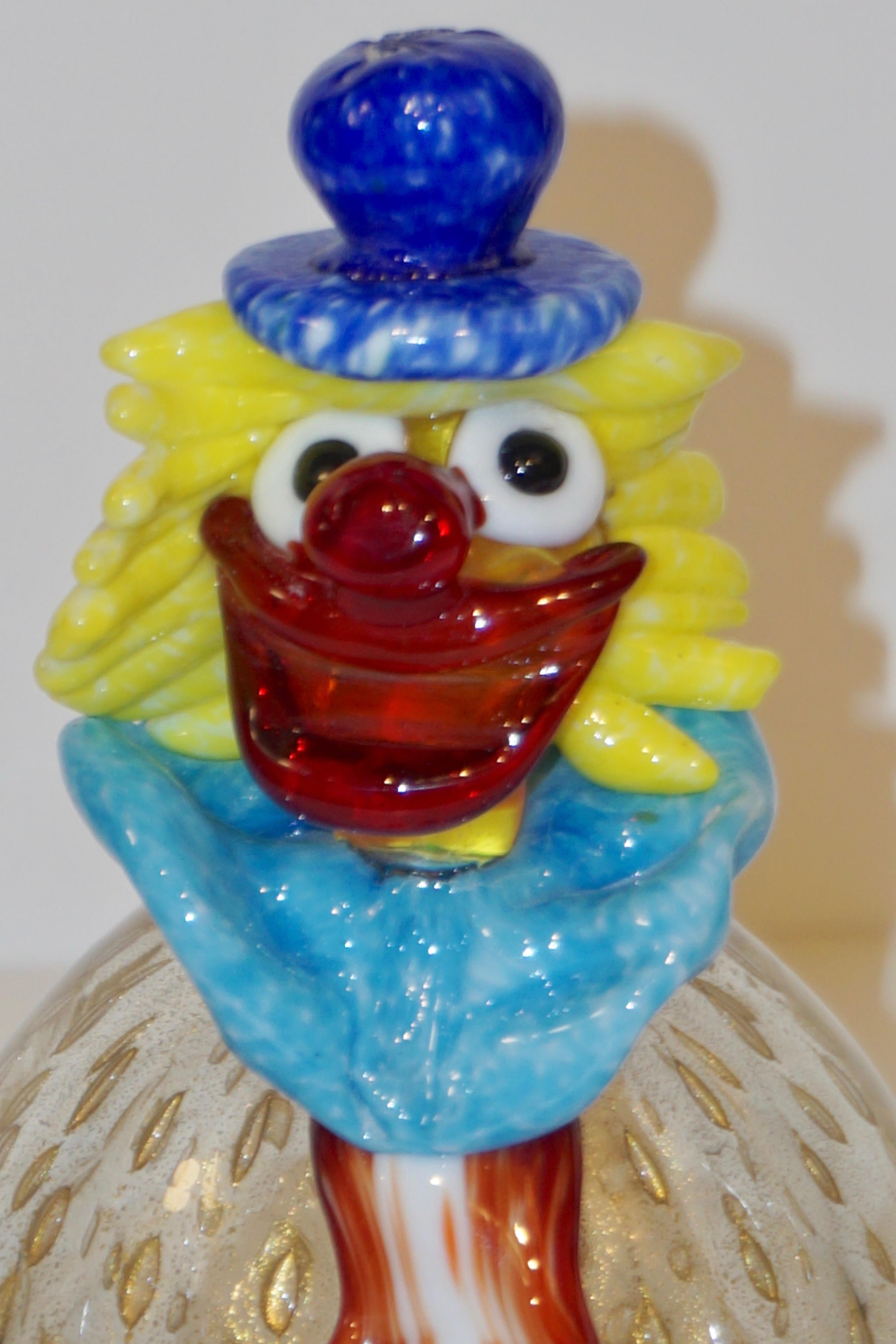Contemporary Italian Red Amber Blue Murano Glass Clown Sculpture with Orange Tie In New Condition In New York, NY