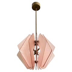 Pendentif/Chandelier contemporain italien en verre de Murano texturé rose, bronze