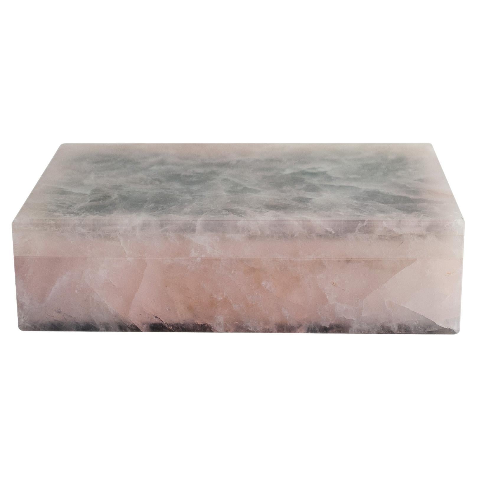 Contemporary Italian Rose Quartz Box with Hinged Lid For Sale