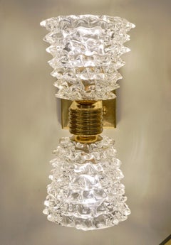 Contemporary Italian Rostrato Crystal Murano Glass & Brass Double-Lit Sconce
