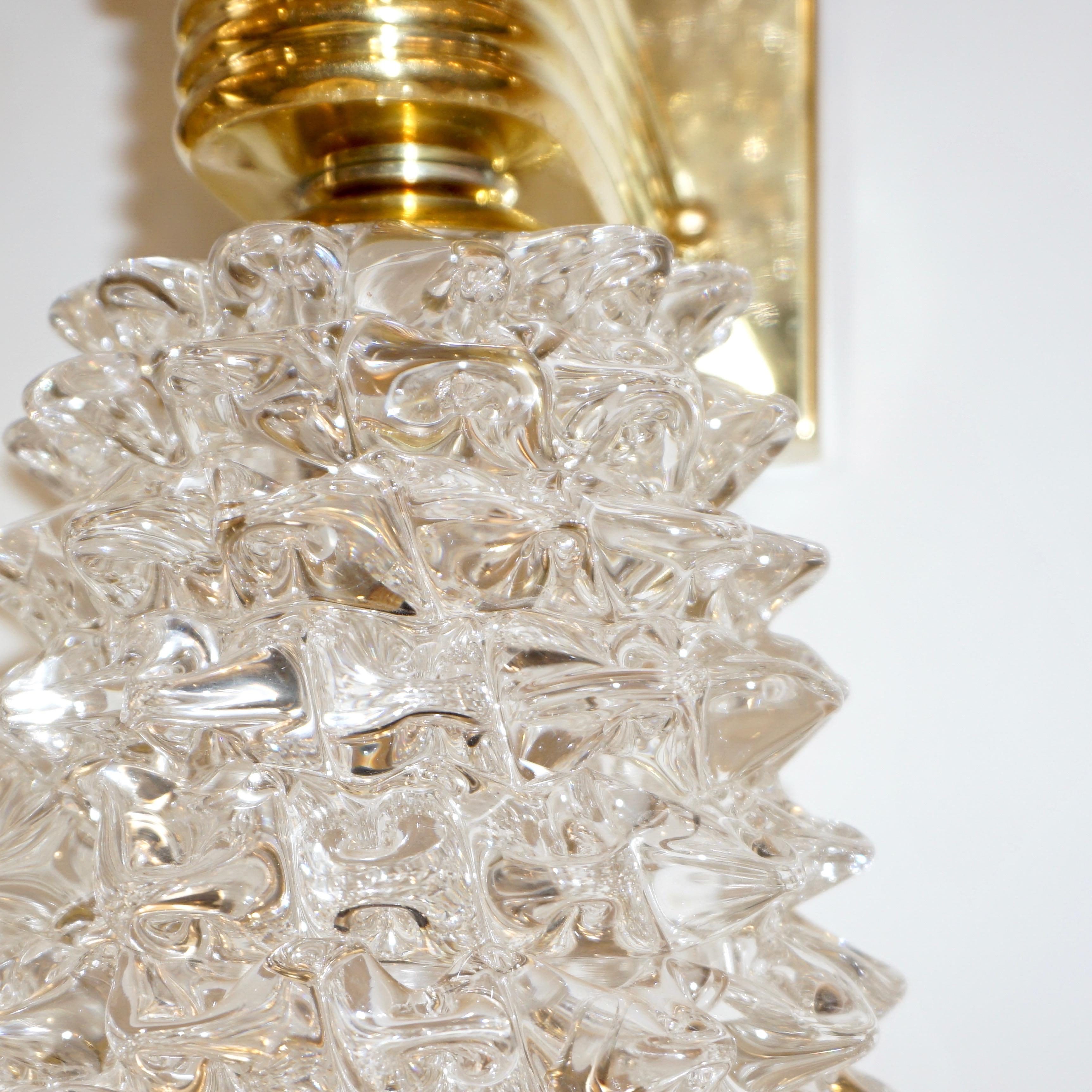 Fait main Applique contemporaine italienne à double éclairage en cristal de Murano et laiton en vente