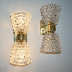 Contemporary Italian Rostrato Crystal Murano Glass & Brass Double-Lit Sconces