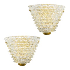 Contemporary Italian Rostrato Murano Glass and Brass Sconces