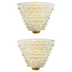 Contemporary Italian Rostrato Murano Glass and Brass Sconces