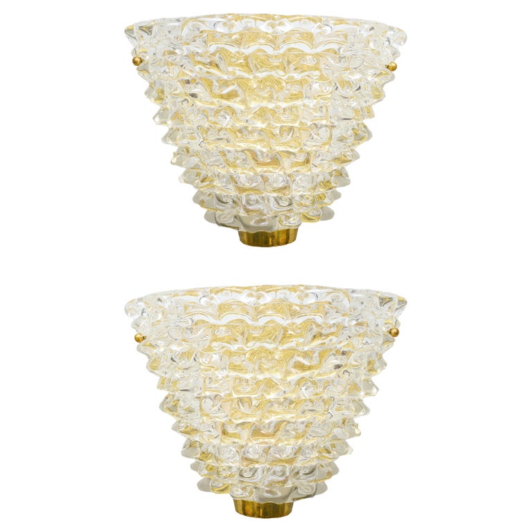 Contemporary Italian Rostrato Murano Glass and Brass Sconces For Sale ...