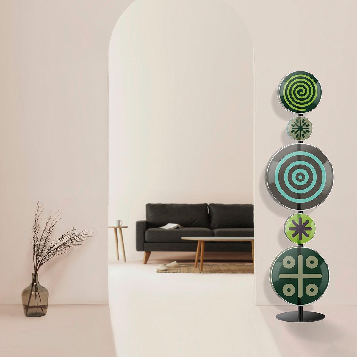 Lampadaire totem italien contemporain en verre de Murano rond, vert et bleu à deux disques en vente 6
