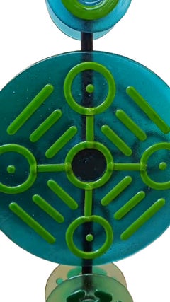 Contemporary Italian Round Green Blue Murano Glass Double Discs TOTEM Stehleuchte