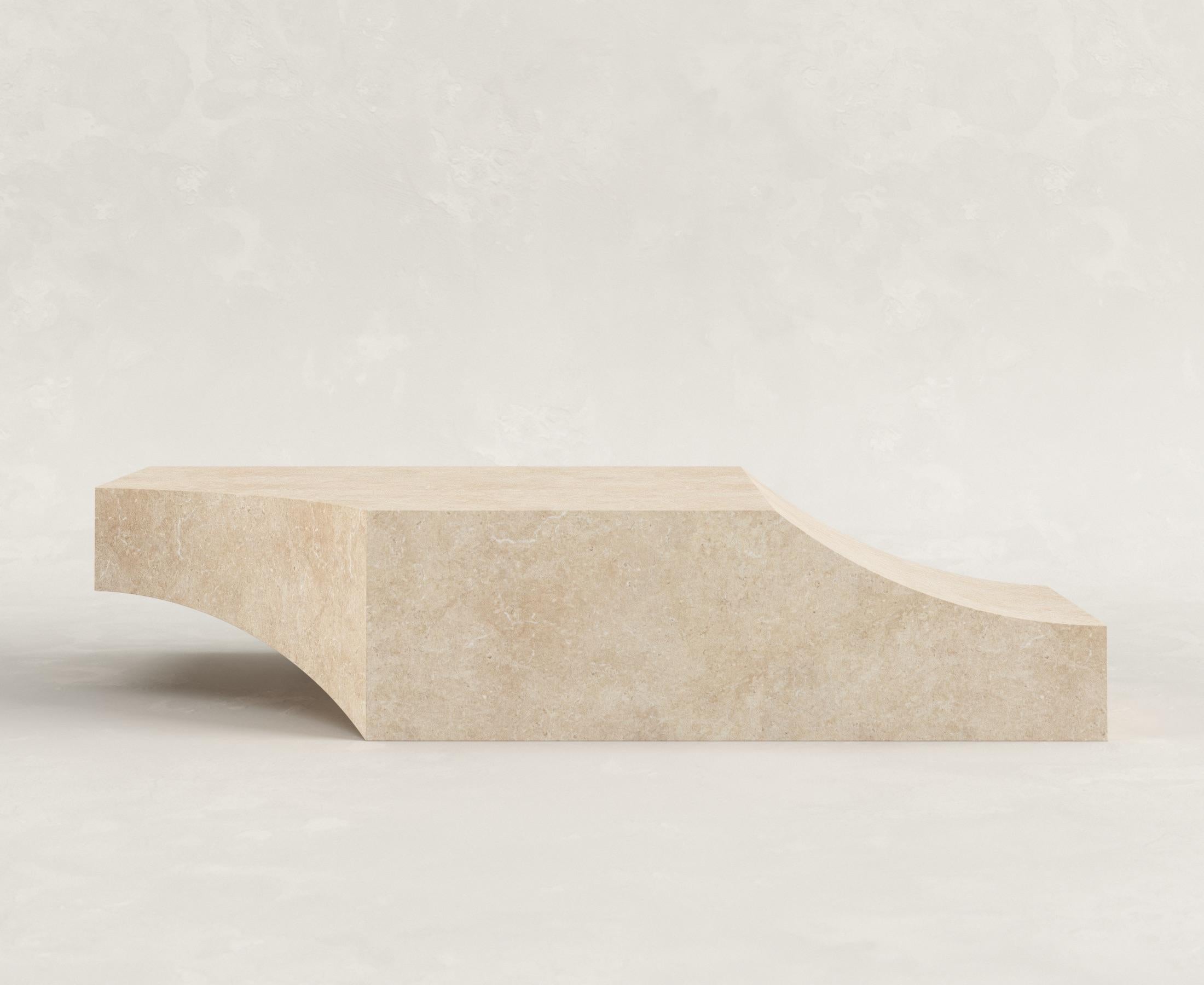 Hand-Carved Contemporary Italian Sand limestone Scolpito Medium Rectangular Coffee Table For Sale