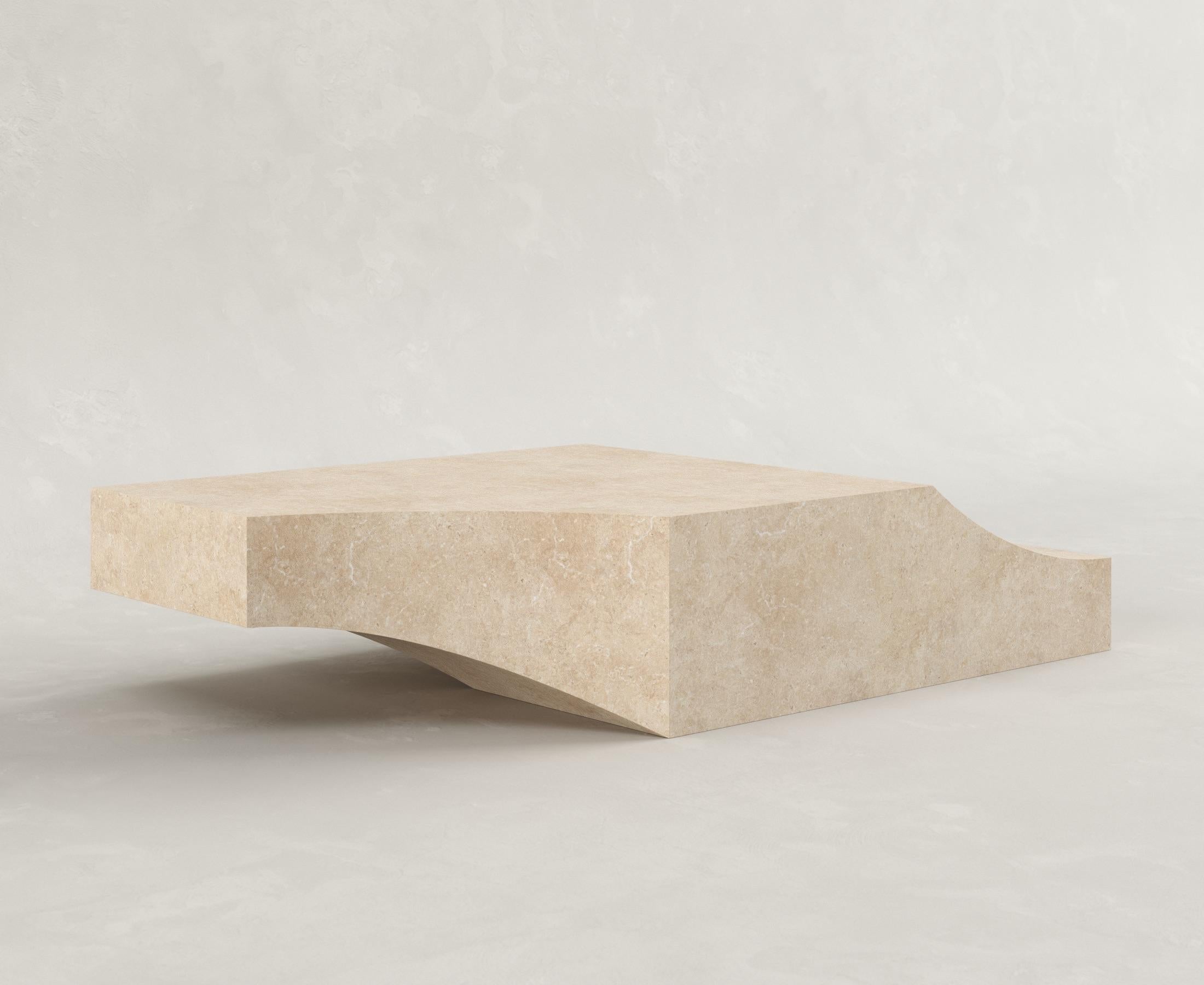 Limestone Contemporary Italian Sand limestone Scolpito Medium Rectangular Coffee Table For Sale