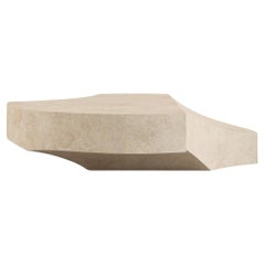 Contemporary Italian Sand limestone Scolpito Medium Round Coffee Table