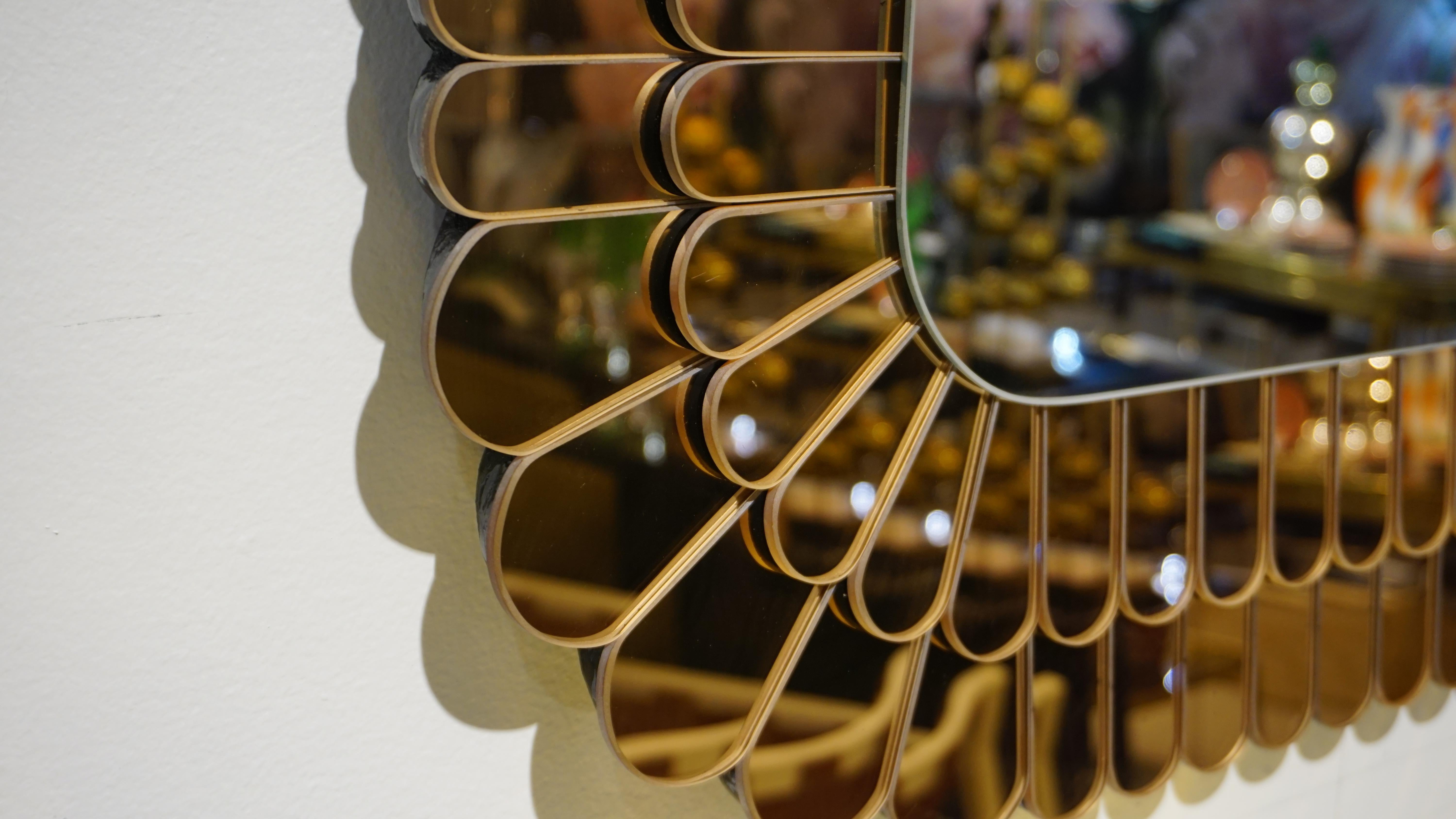 Contemporary Italian Scalloped Double Frame Silvered Bronze Murano Glass Mirror 2